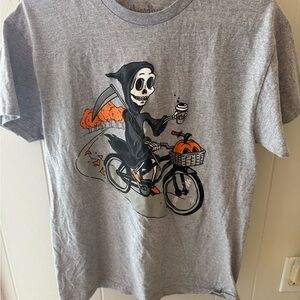 Gray Graphic T-Shirt with Grim Reaper Design